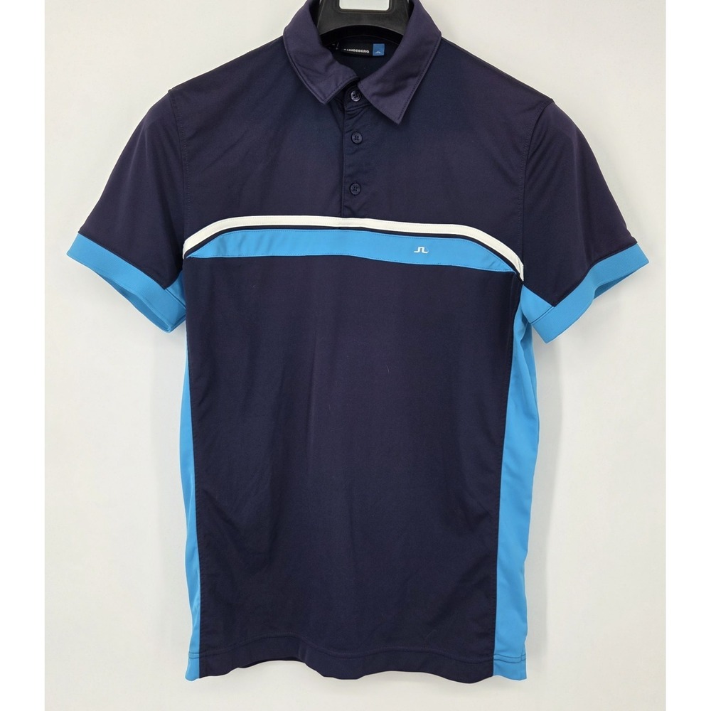 J. Lindeberg Golf Polo Shirt Mens M Blue Short Sleeve Andreas Slim Fit Stretch